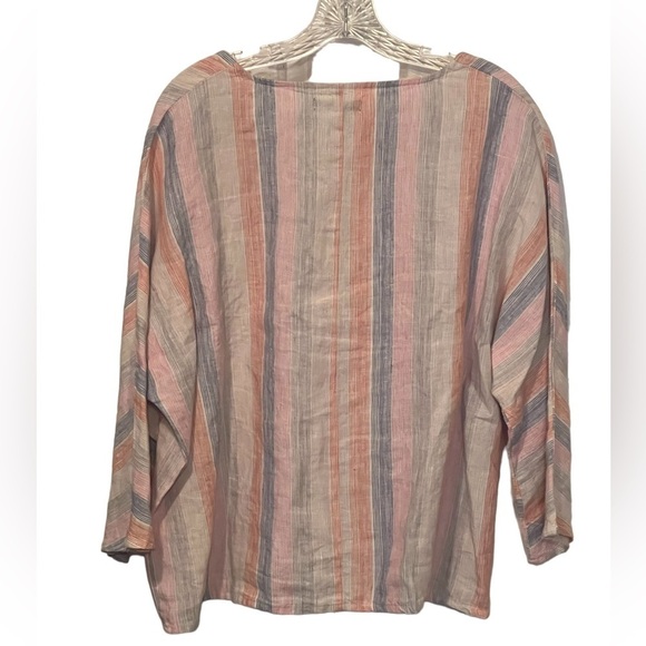For Cynthia 100% linen 3/4 length sleeve striped blouse - Picture 2 of 8